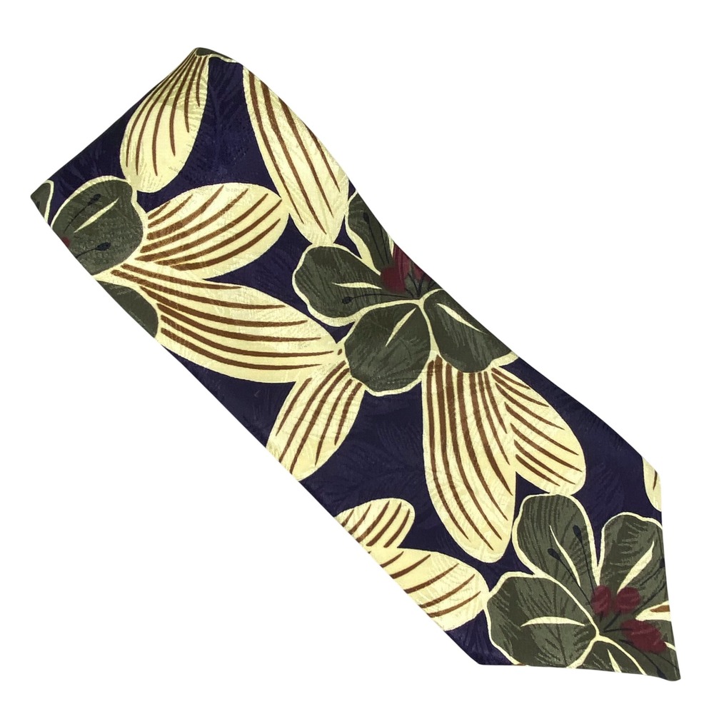 VTG Royal Knight Floral Hibiscus Tie Mens Purple Gold Tropical Island 56x4